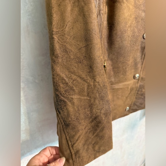 Chicos Jacket Women Medium Brown Distressed Double Breasted Faux Leather Moto 2 - Picture 5 of 9